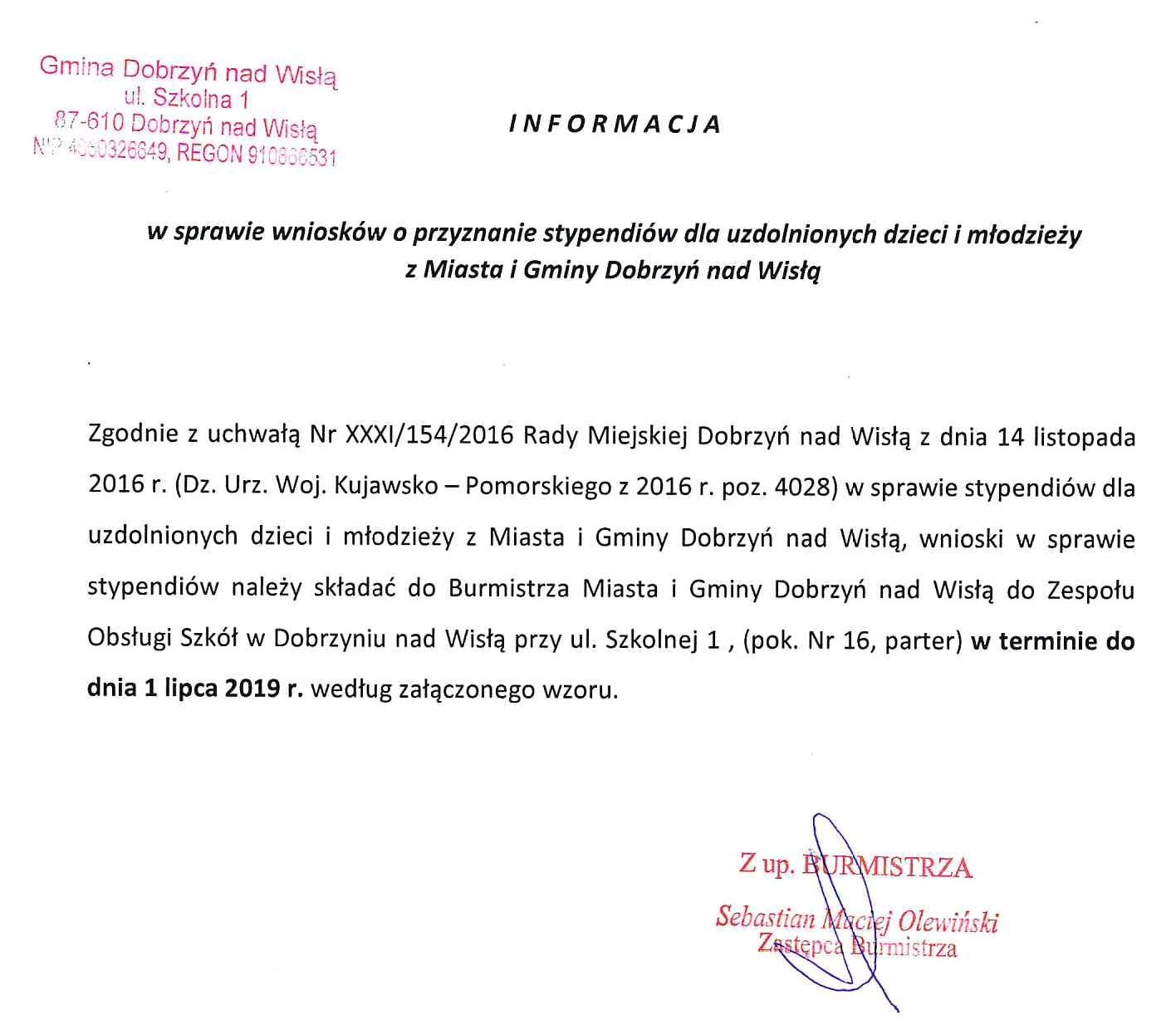 Informacja stypendia 2019 1